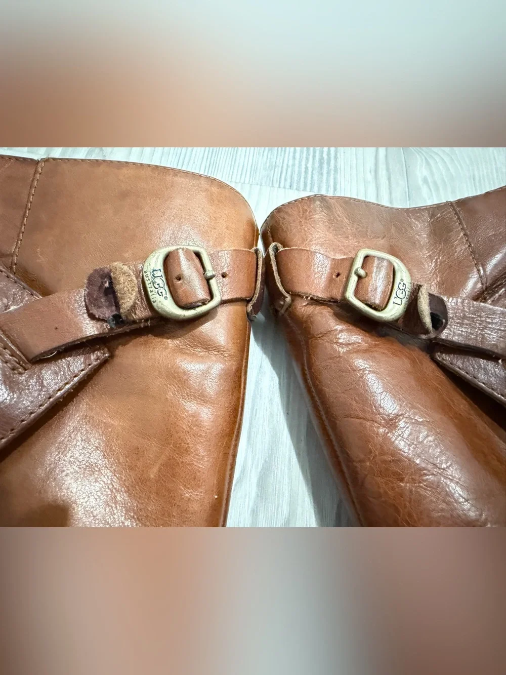 UGG Leather Tall Wedge Women’s Boots. Sherpa lined. Cognac Brown. Size 7. Used